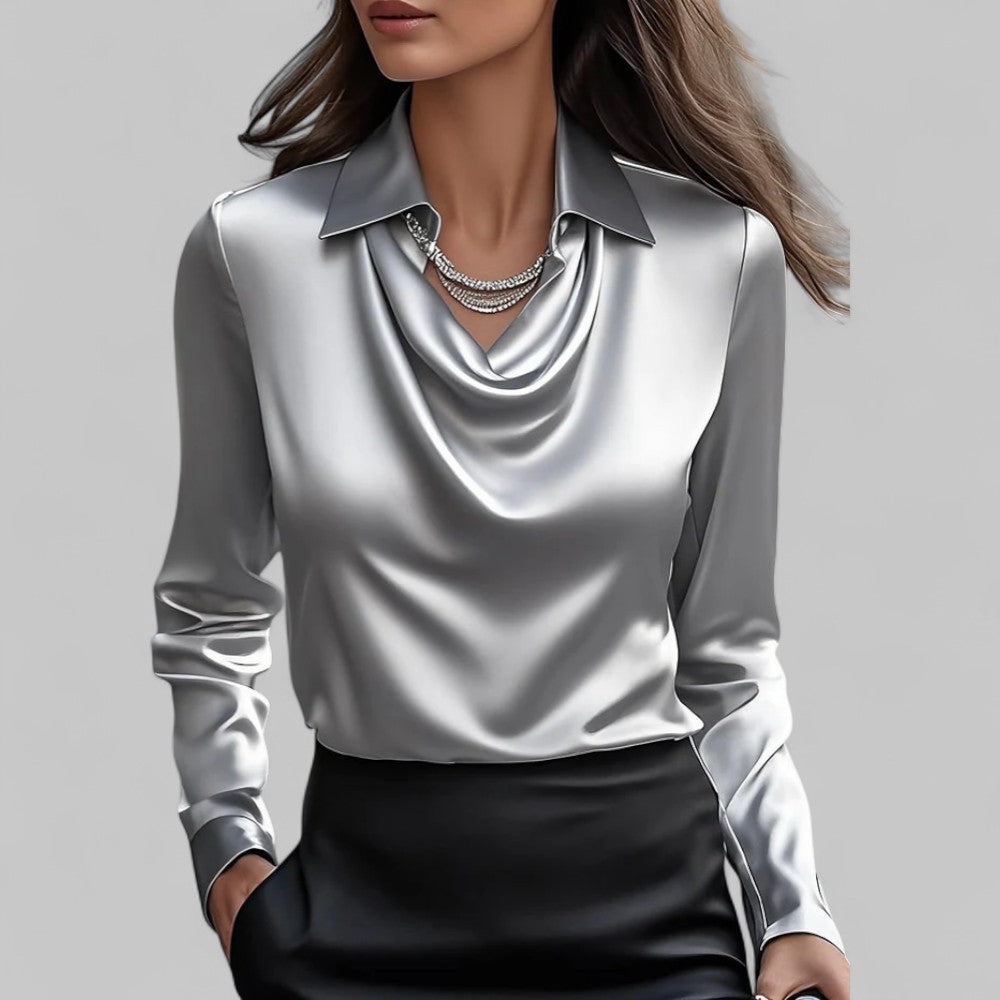 Vivienne | Elegante Satinbluse mit Wasserfallausschnitt