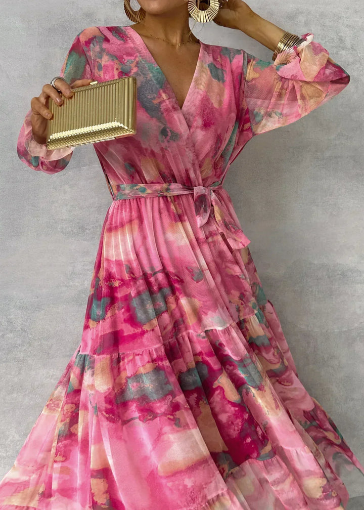 Aurélie | Elegantes, bedrucktes Maxikleid mit fließendem Schnitt