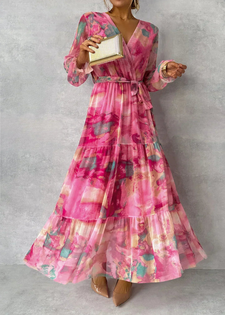 Aurélie | Elegantes, bedrucktes Maxikleid mit fließendem Schnitt