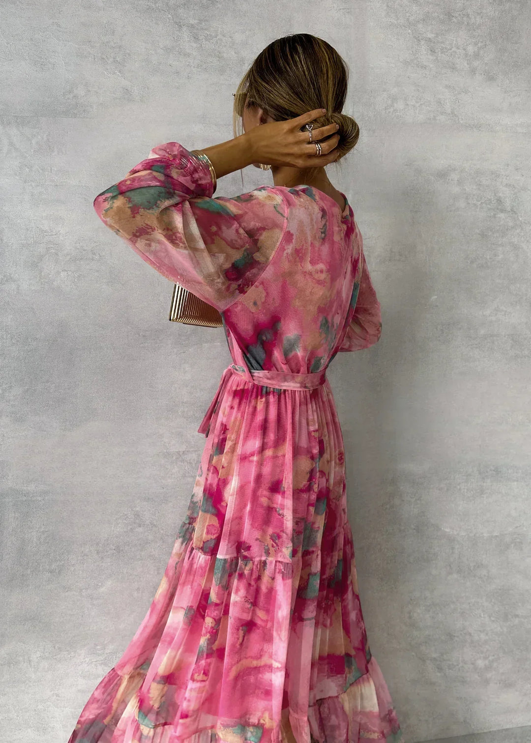 Aurélie | Elegantes, bedrucktes Maxikleid mit fließendem Schnitt