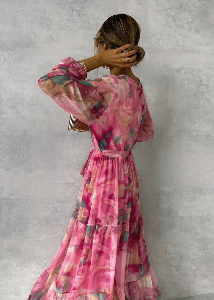 Aurélie | Elegantes, bedrucktes Maxikleid mit fließendem Schnitt