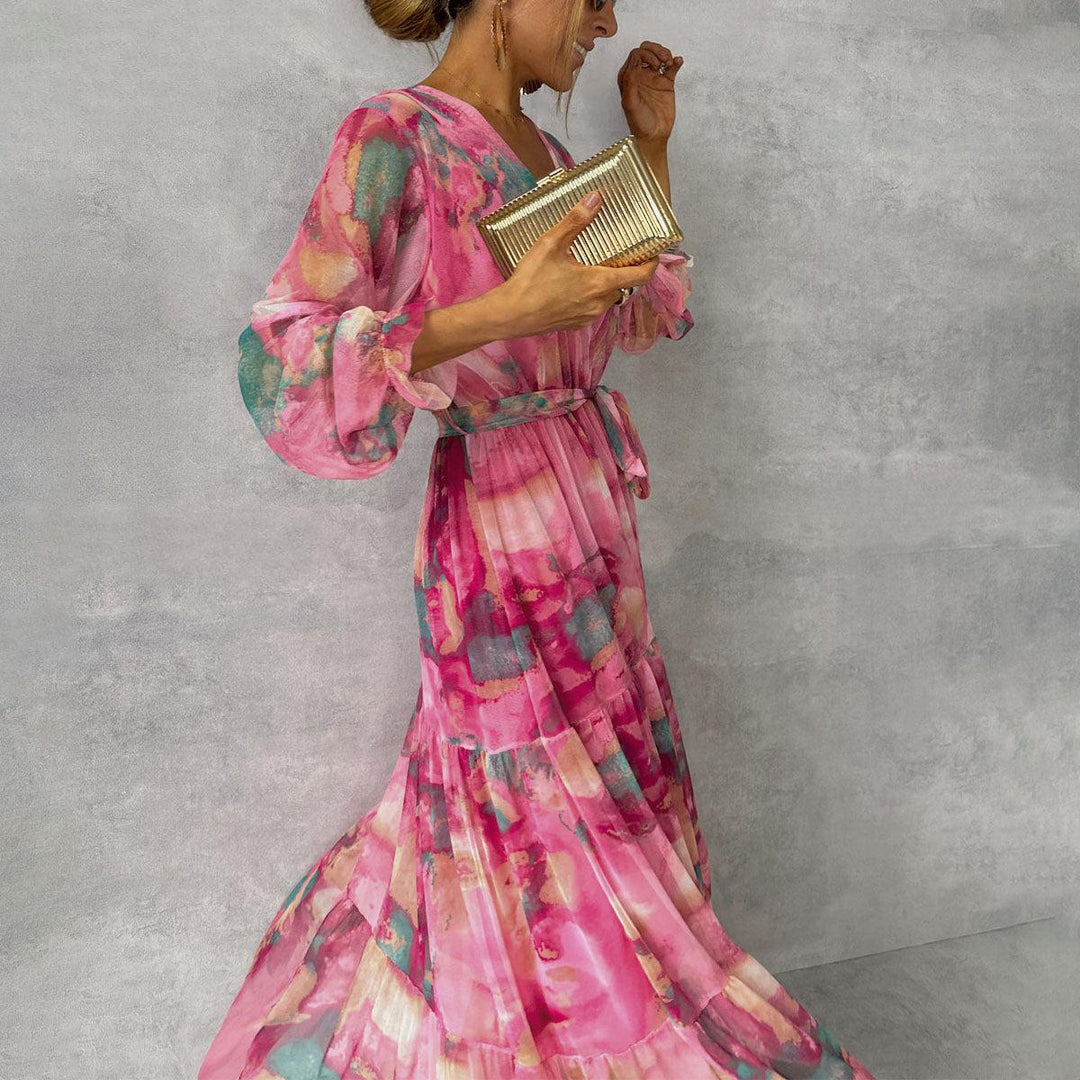 Aurélie | Elegantes, bedrucktes Maxikleid mit fließendem Schnitt