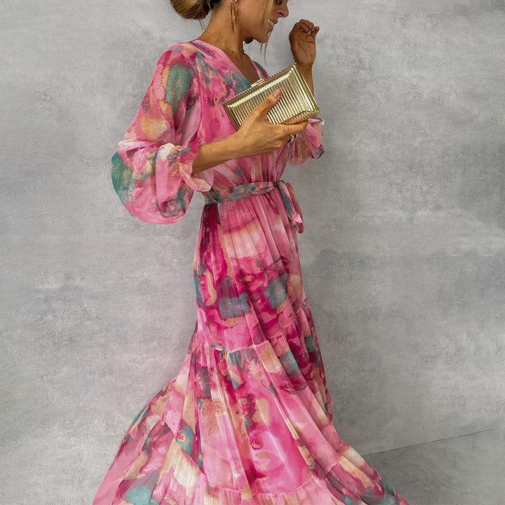 Aurélie | Elegantes, bedrucktes Maxikleid mit fließendem Schnitt