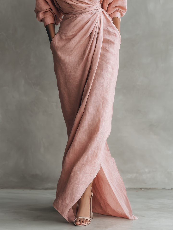 Isolde | Elegantes, drapiertes Maxikleid aus Leinen