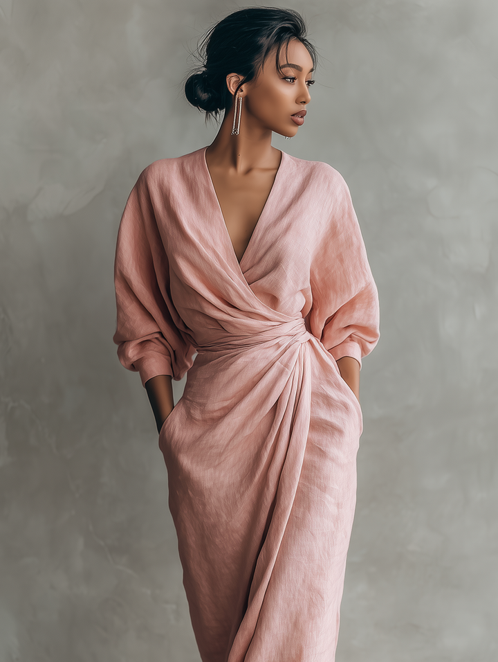 Isolde | Elegantes, drapiertes Maxikleid aus Leinen