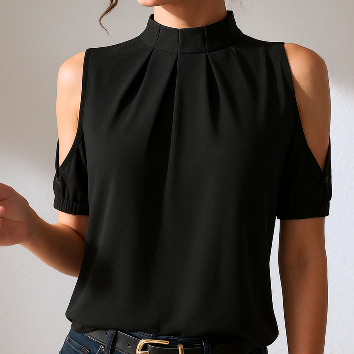 Aveline | Elegante Bluse mit Cold-Shoulder-Ausschnitt und Stehkragen