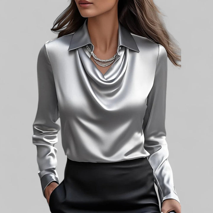 Clara | Elegante Damen Satinbluse mit Wasserfallausschnitt