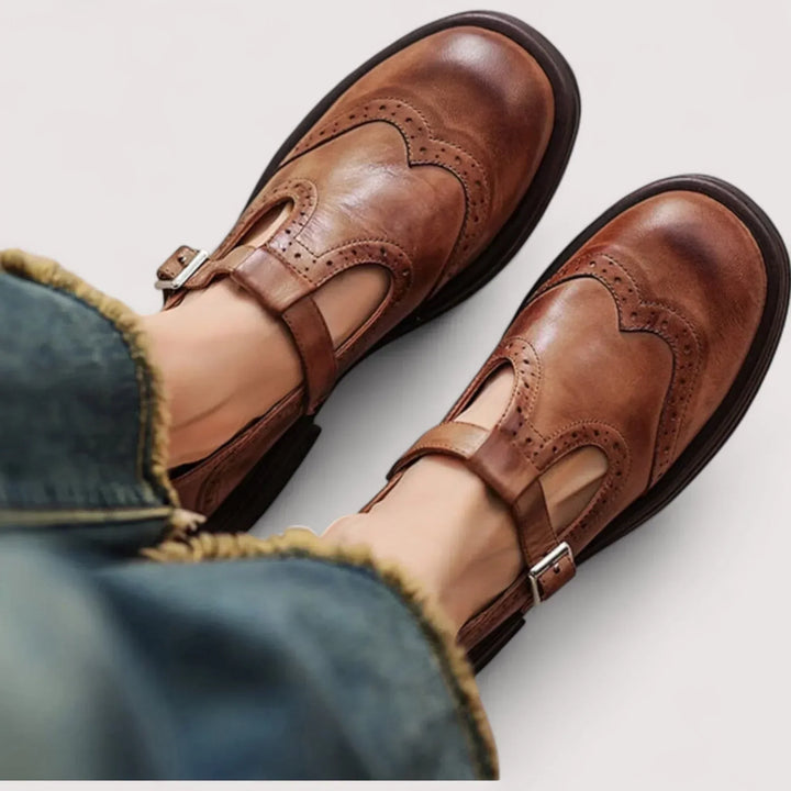 Adelina | Vintage-Loafer aus Leder mit Schnalle