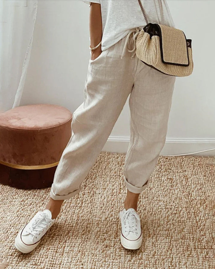 Sophia | Damen Leinenhose mit Kordelzug und Taschen