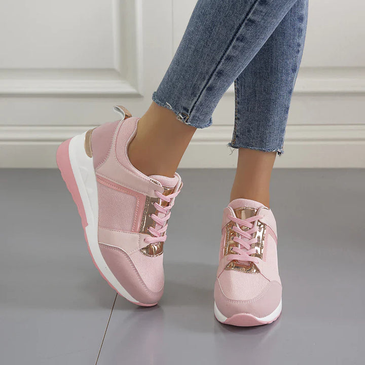 Frieda | Damen Plateau Sneaker mit Keilabsatz und Schnürung