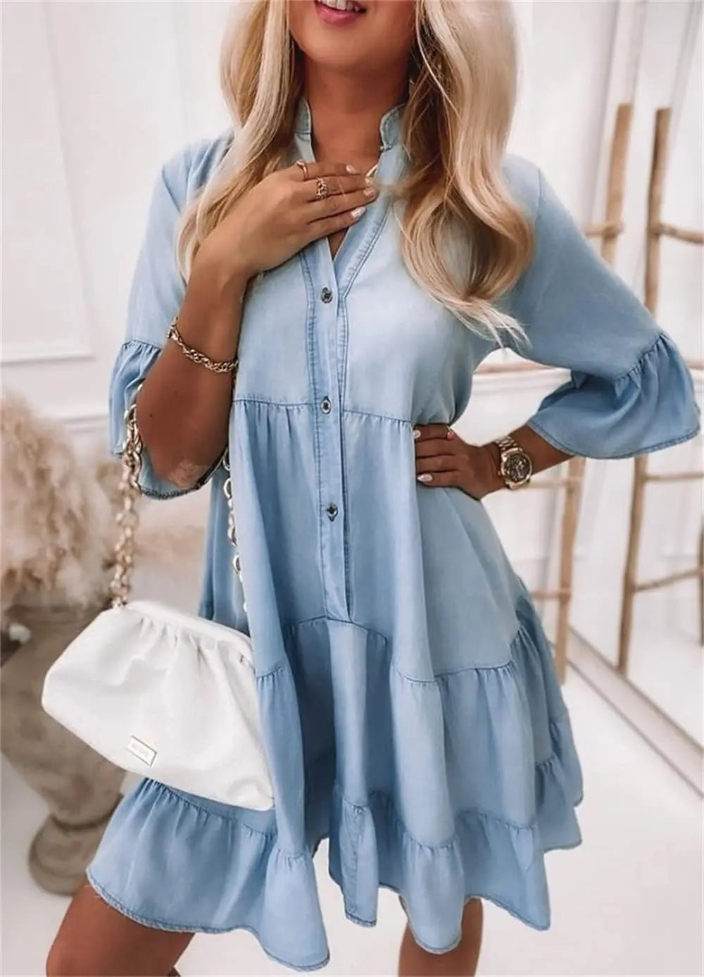 Ella | Gestuftes Jeanskleid