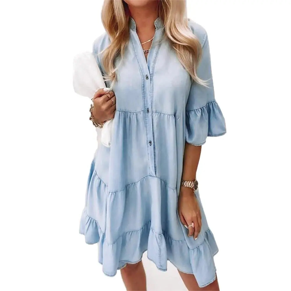 Ella | Gestuftes Jeanskleid