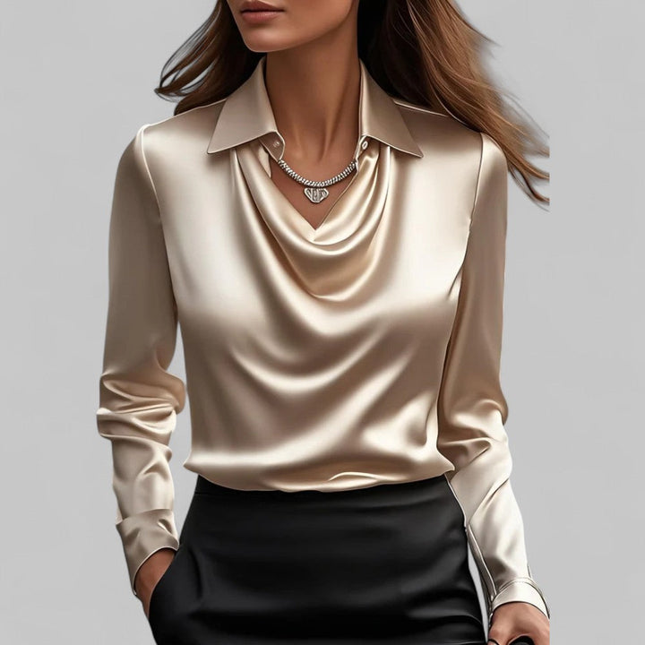 Clara | Elegante Damen Satinbluse mit Wasserfallausschnitt