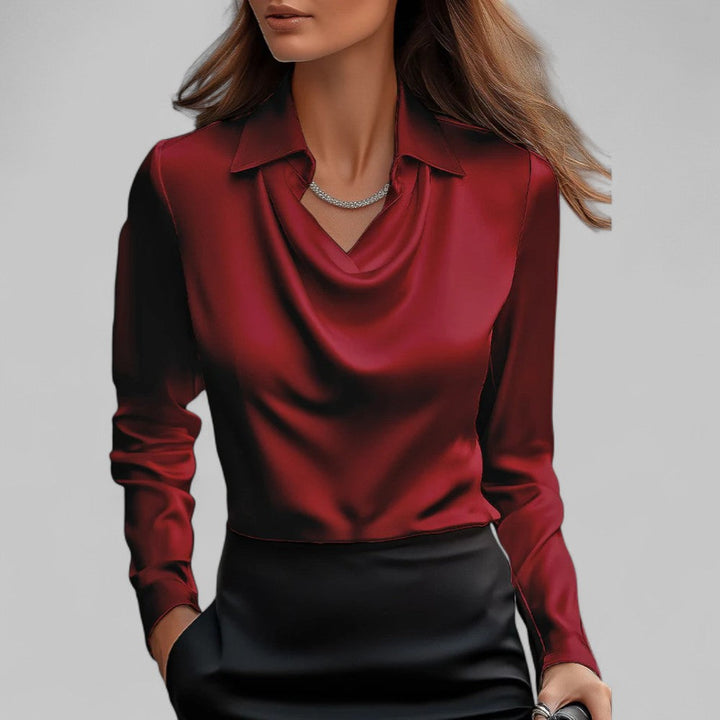 Vivienne | Elegante Satinbluse mit Wasserfallausschnitt