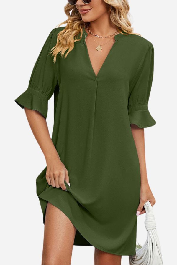 Sophia | Elegantes Kleid mit V-Ausschnitt und Rüschenärmeln
