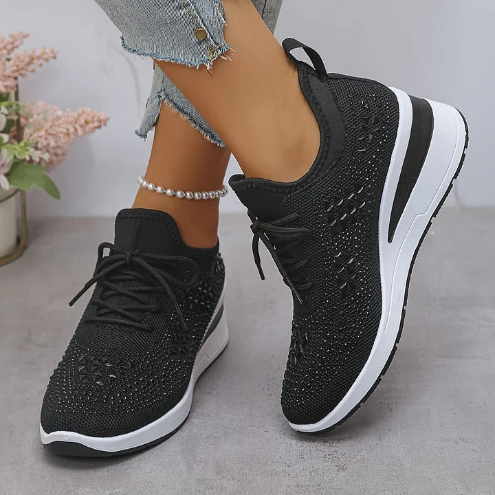 Ingrid | Plateau-Sneaker aus Strick mit Strasssteinen