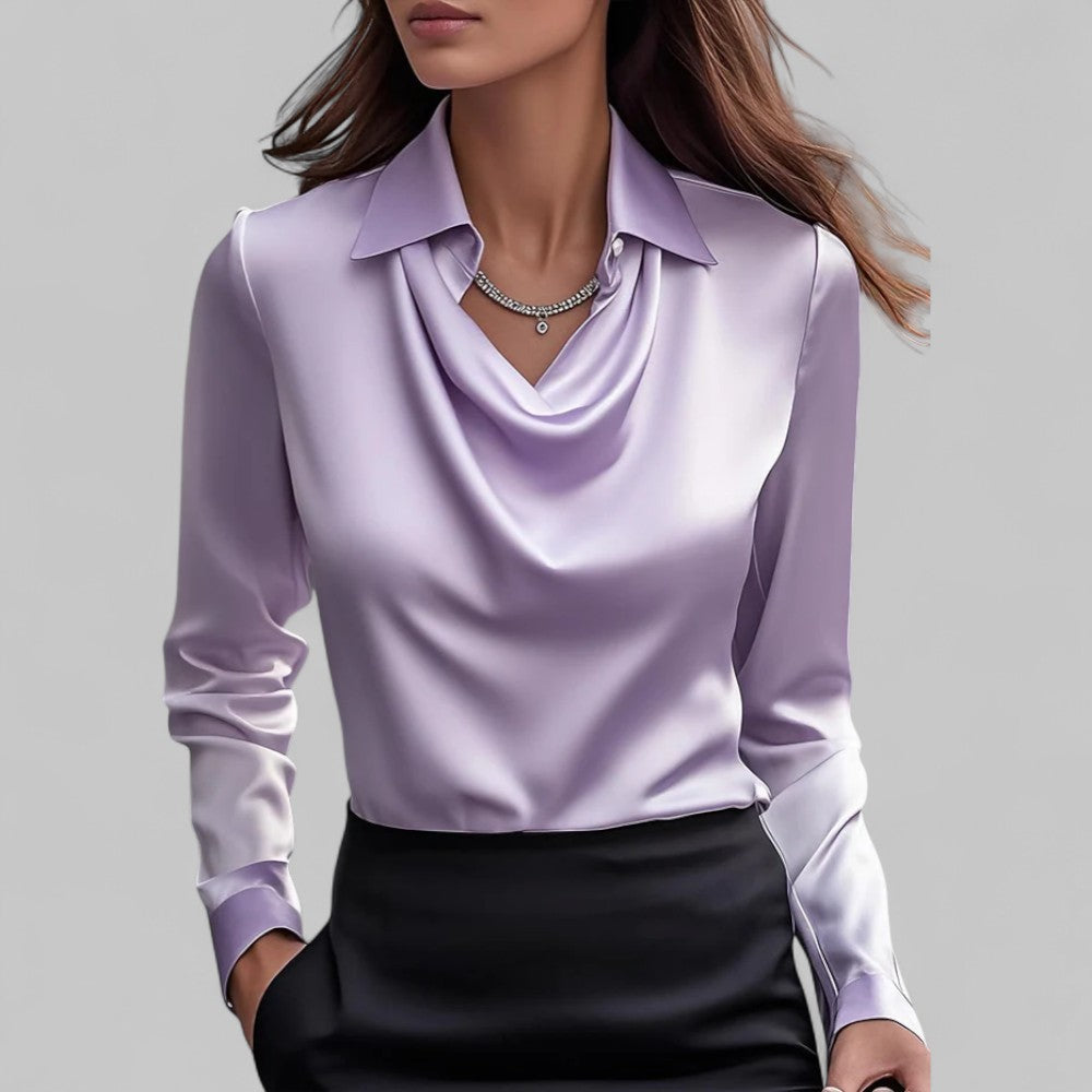 Clara | Elegante Damen Satinbluse mit Wasserfallausschnitt