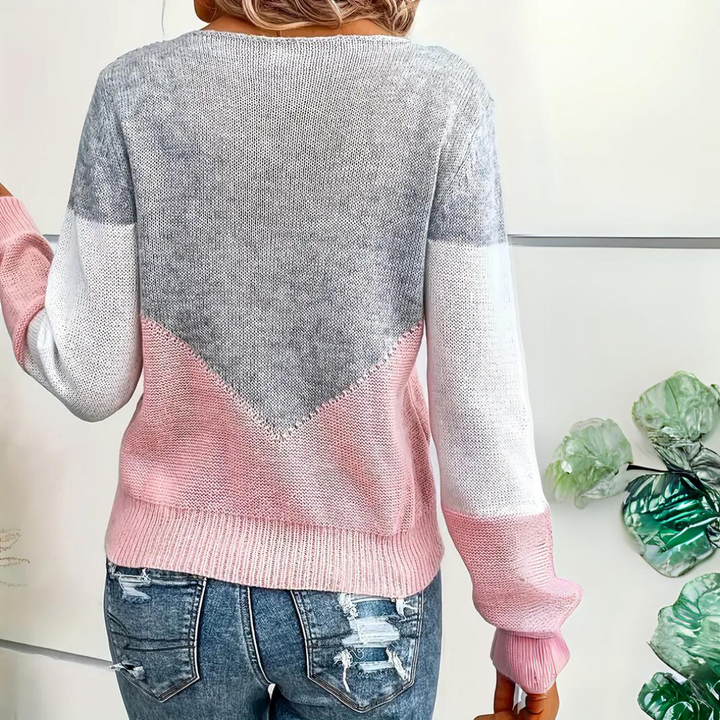 Laura | Damen Colorblock Strickpullover mit Rundhalsausschnitt