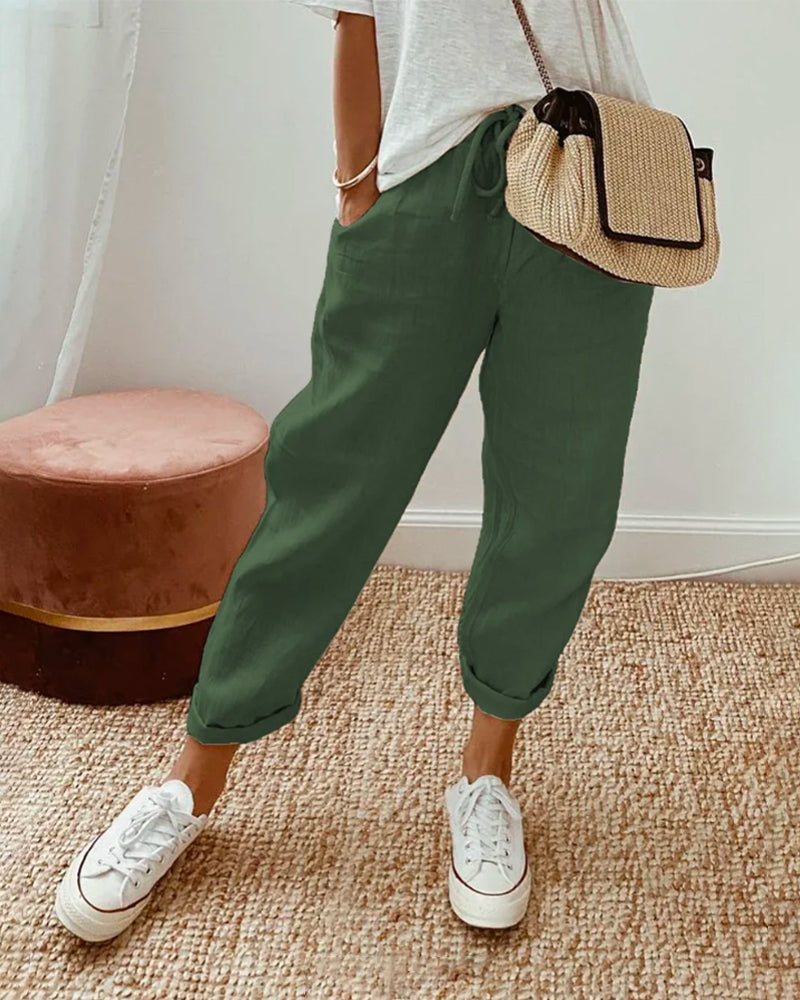 Sophia | Damen Leinenhose mit Kordelzug und Taschen
