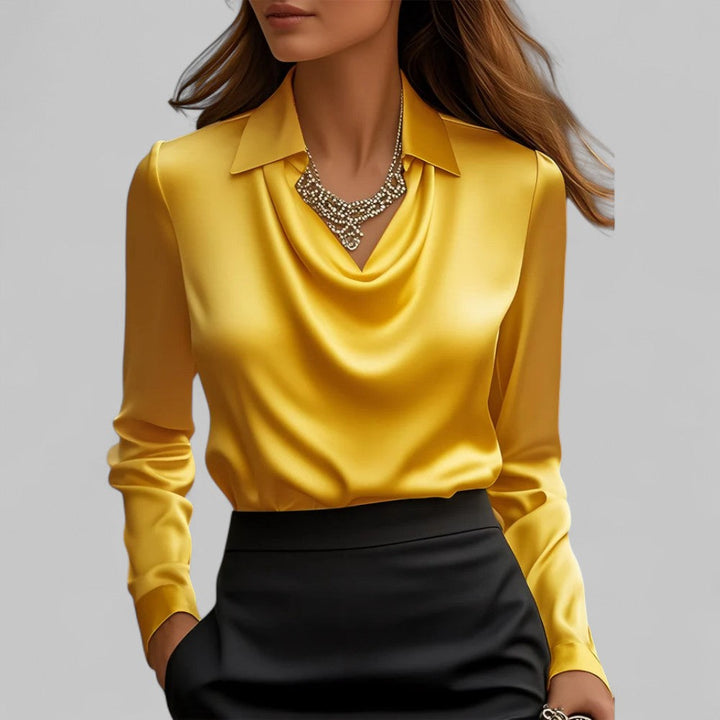 Clara | Elegante Damen Satinbluse mit Wasserfallausschnitt