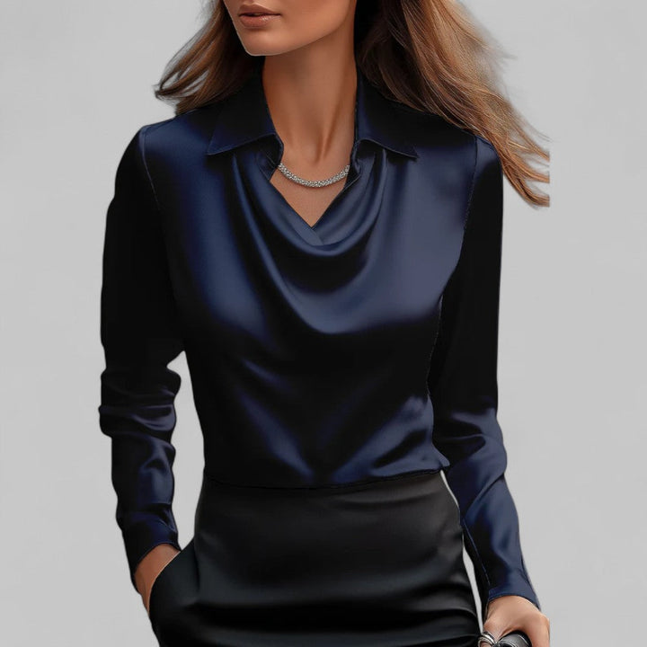 Clara | Elegante Damen Satinbluse mit Wasserfallausschnitt
