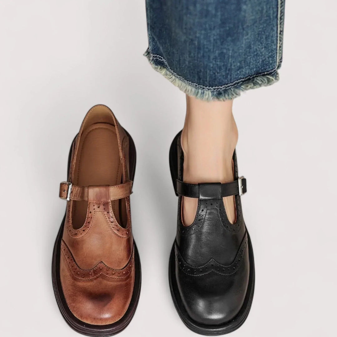 Adelina | Vintage-Loafer aus Leder mit Schnalle