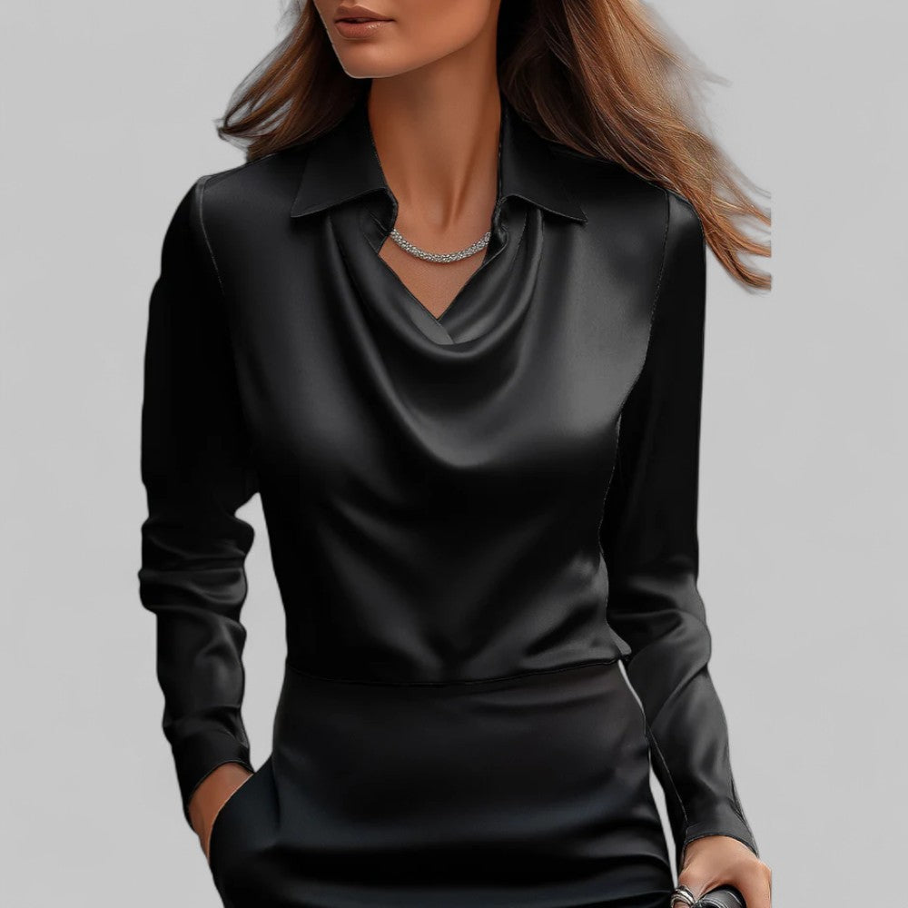 Clara | Elegante Damen Satinbluse mit Wasserfallausschnitt
