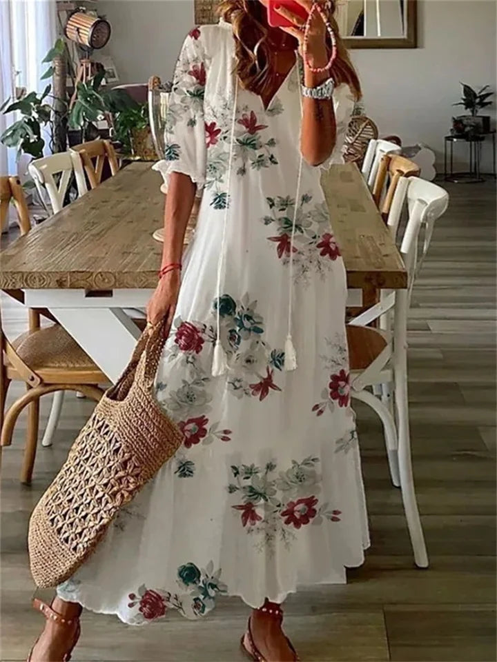Clara | Maxikleid mit Bohemian-Print und Quasten