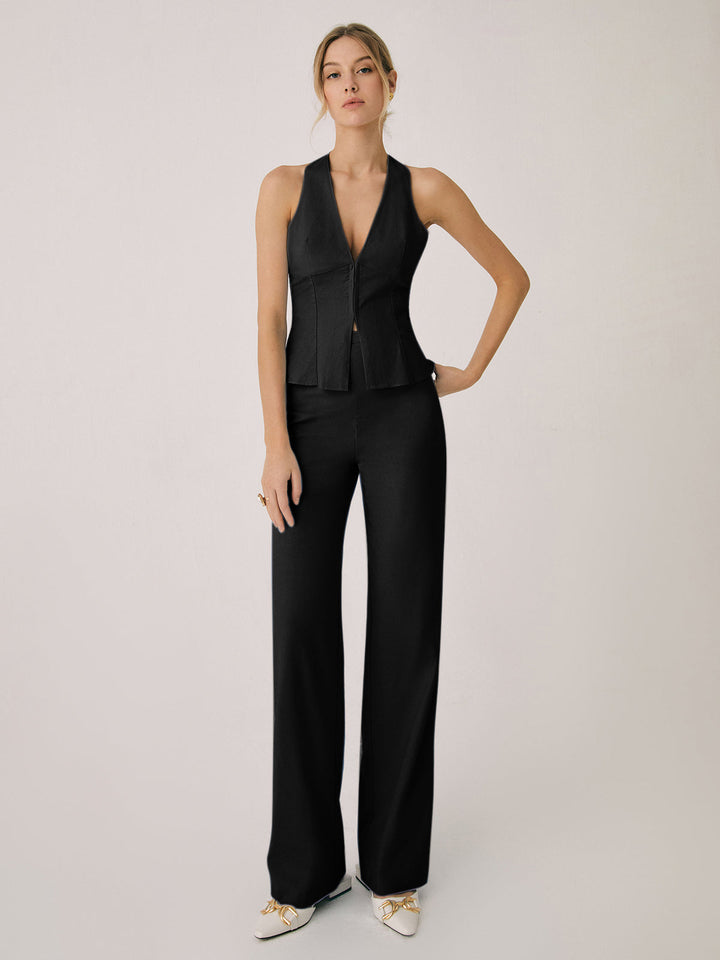 Avery | Elegantes Set aus Neckholder-Top und Hose mit geradem Bein