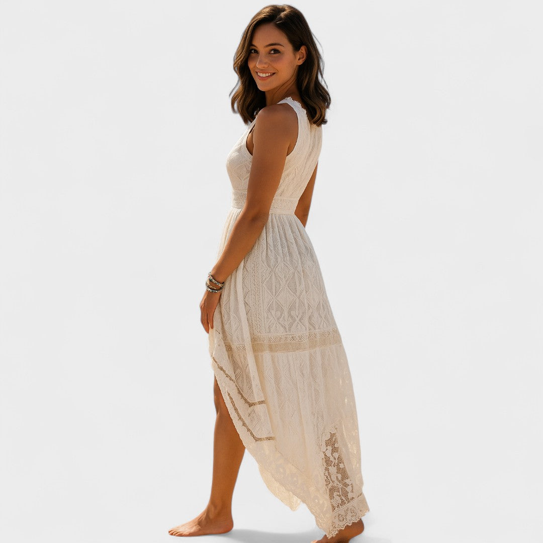 Isabella | Maxikleid mit V-Ausschnitt und Spitzenbesatz