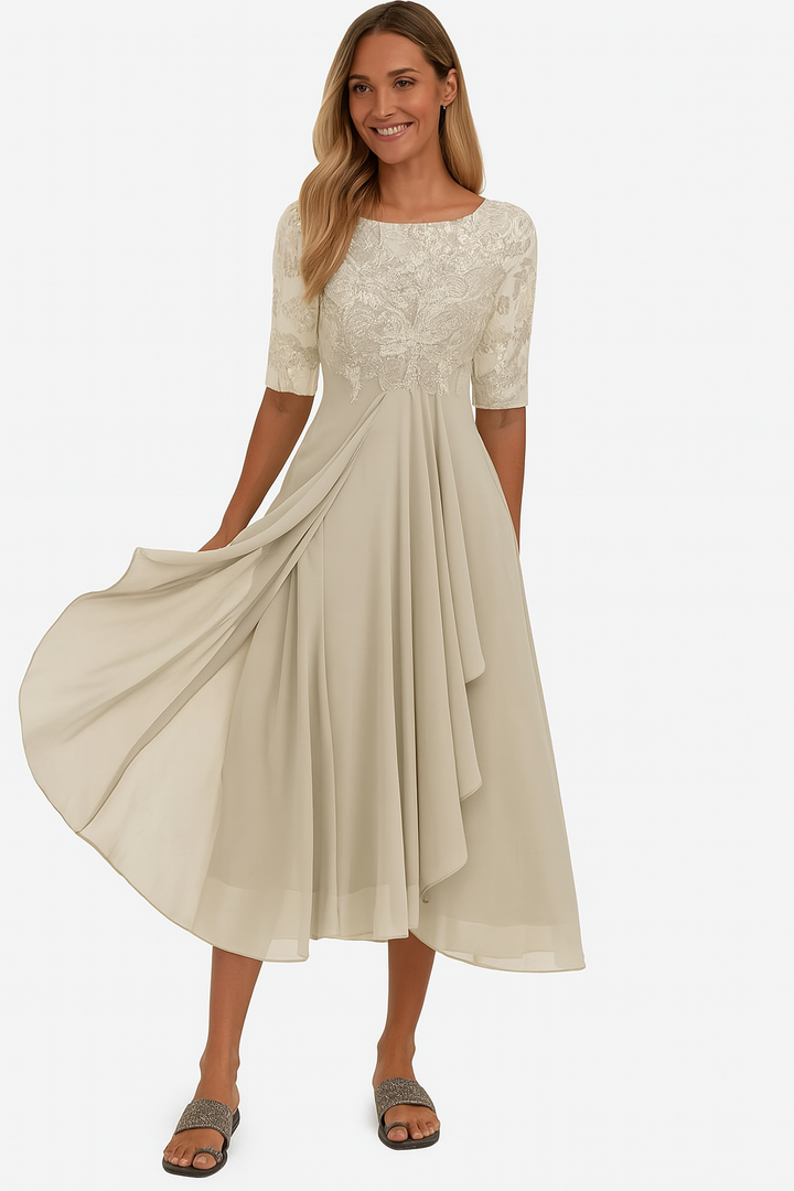 Celestine | Elegantes A-Linien-Midi-Kleid aus Spitze