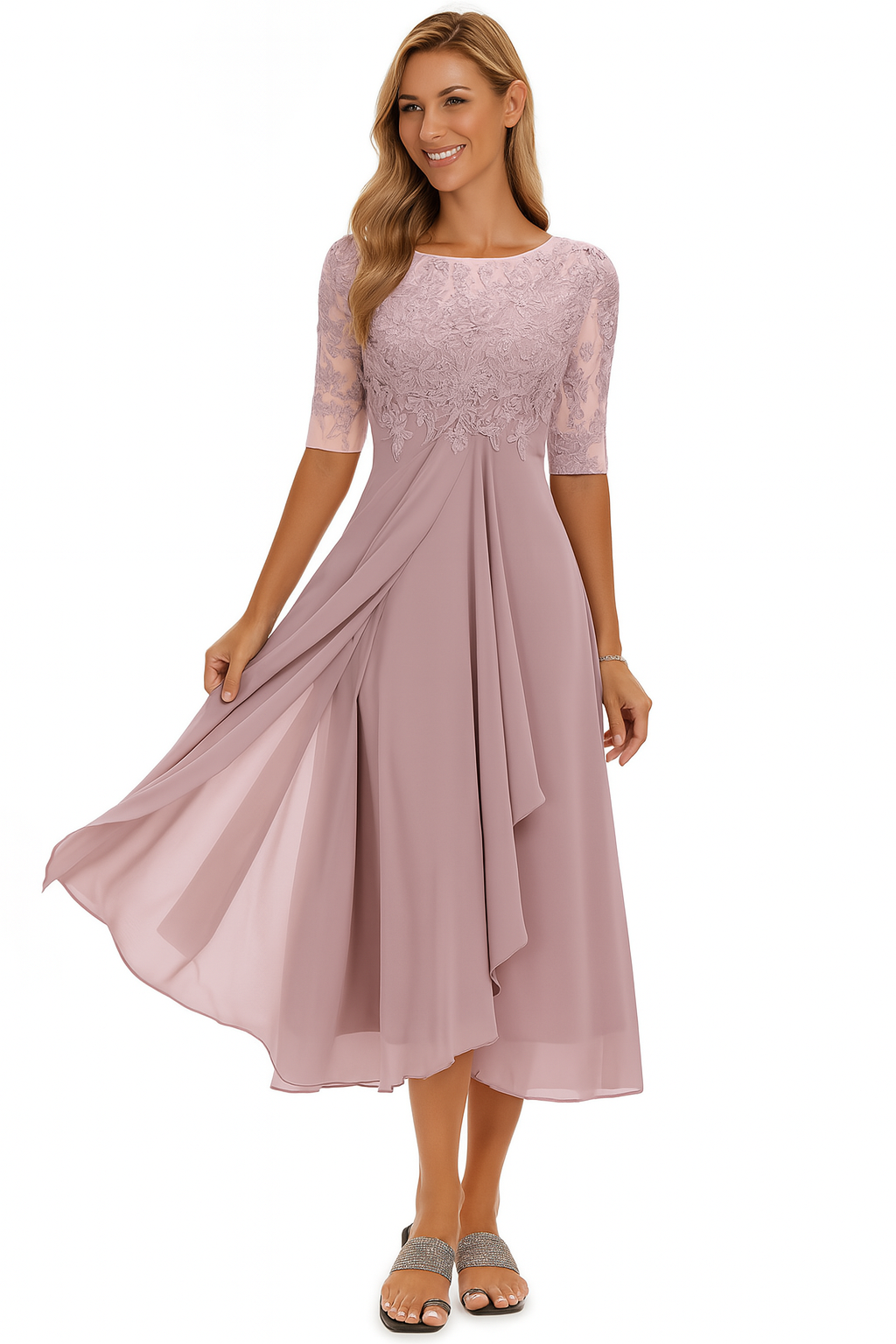 Celestine | Elegantes A-Linien-Midi-Kleid aus Spitze
