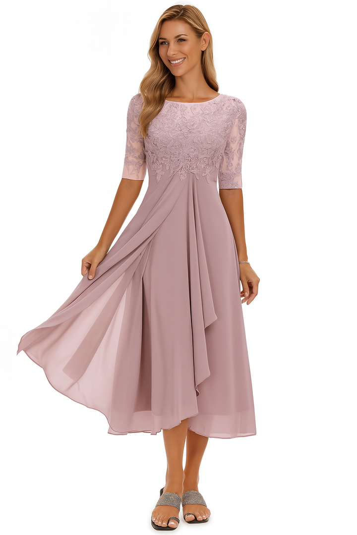 Celestine | Elegantes A-Linien-Midi-Kleid aus Spitze