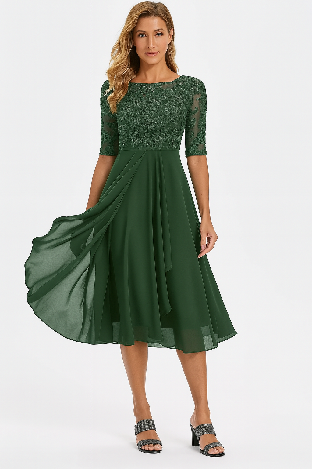 Celestine | Elegantes A-Linien-Midi-Kleid aus Spitze