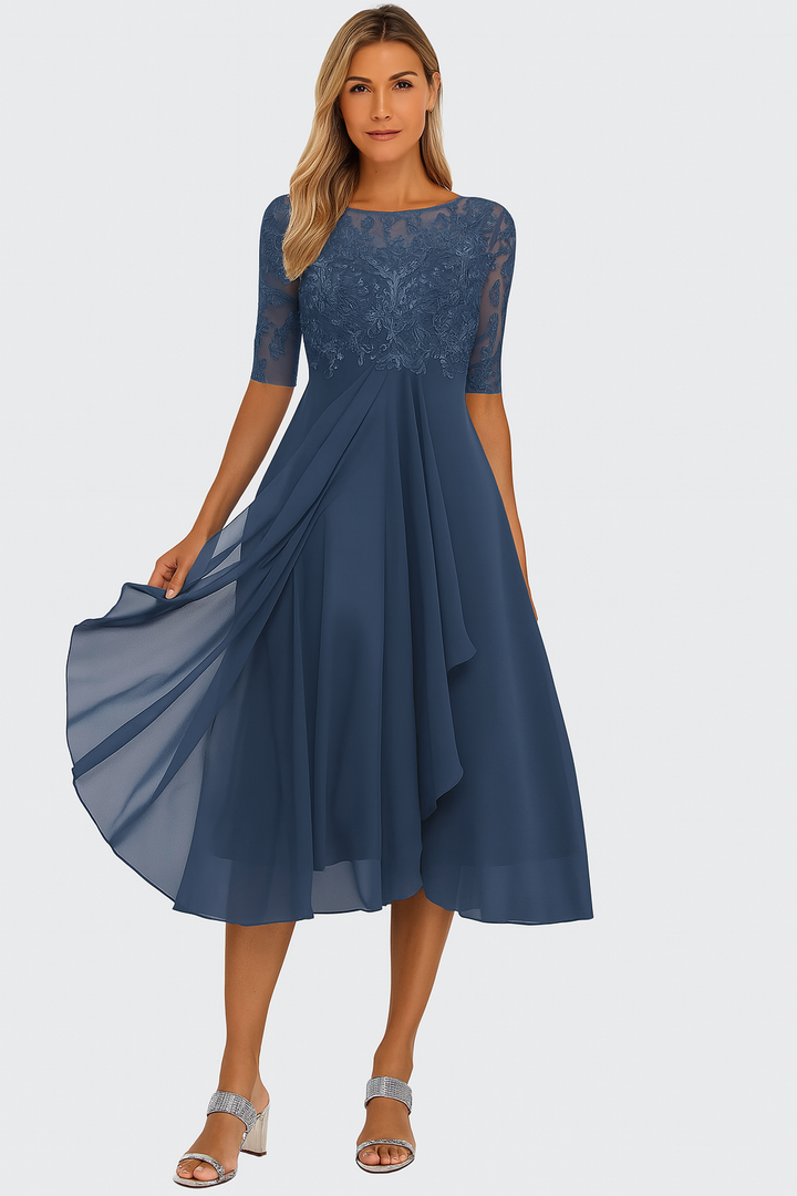 Celestine | Elegantes A-Linien-Midi-Kleid aus Spitze