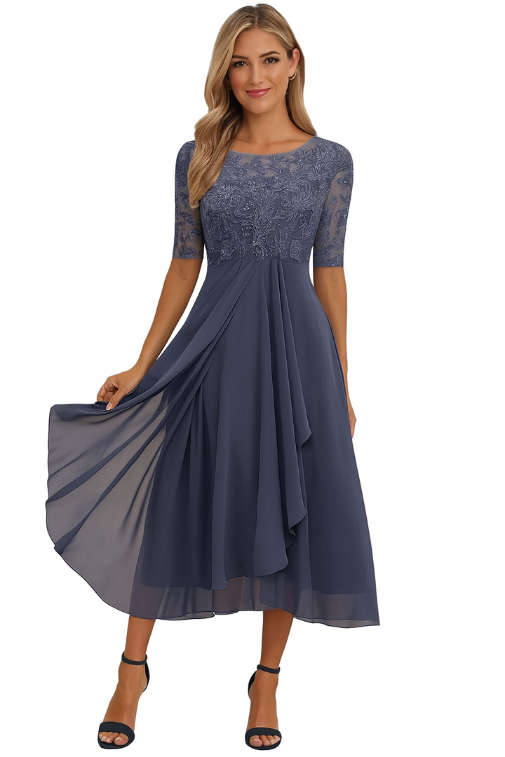 Celestine | Elegantes A-Linien-Midi-Kleid aus Spitze