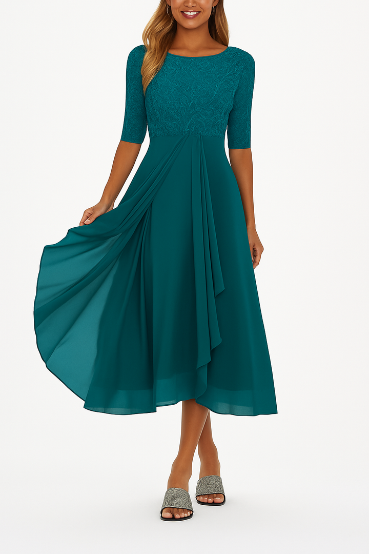 Celestine | Elegantes A-Linien-Midi-Kleid aus Spitze
