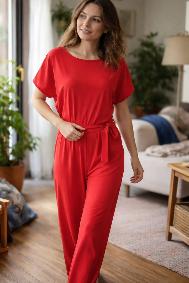 Helene | Damen Jumpsuit mit Gürtel und weitem Bein