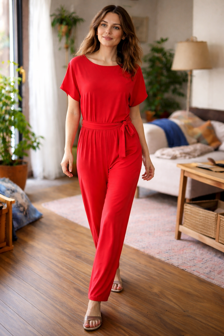 Helene | Damen Jumpsuit mit Gürtel und weitem Bein