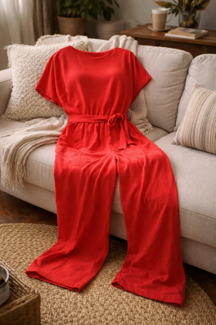 Helene | Damen Jumpsuit mit Gürtel und weitem Bein