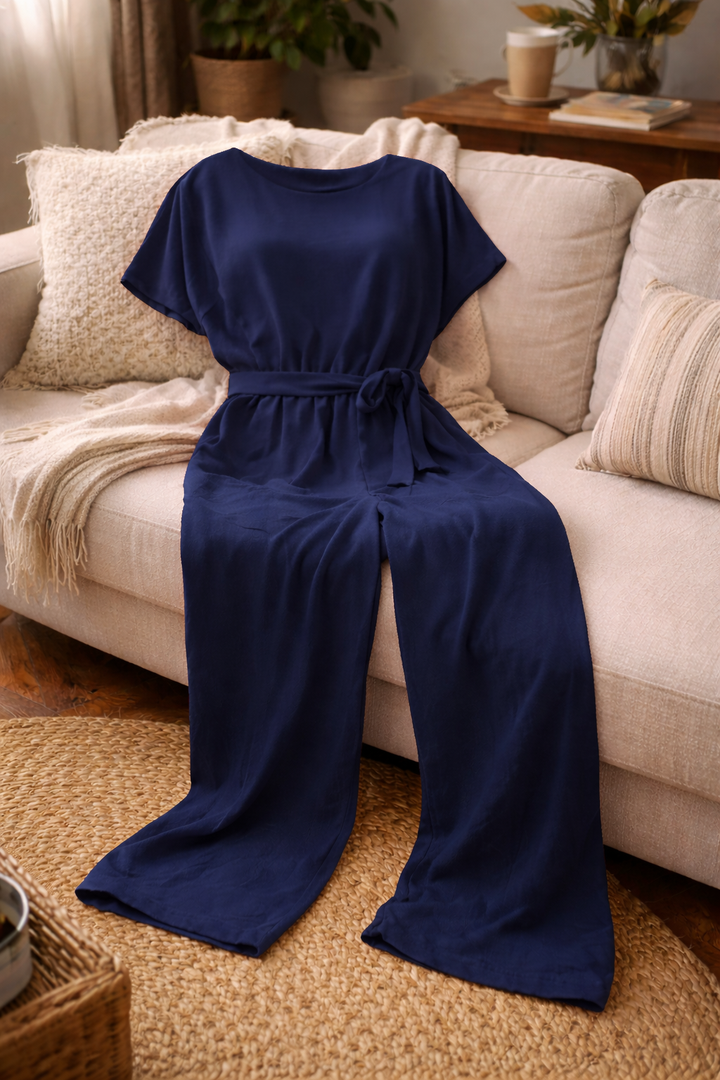 Helene | Damen Jumpsuit mit Gürtel und weitem Bein