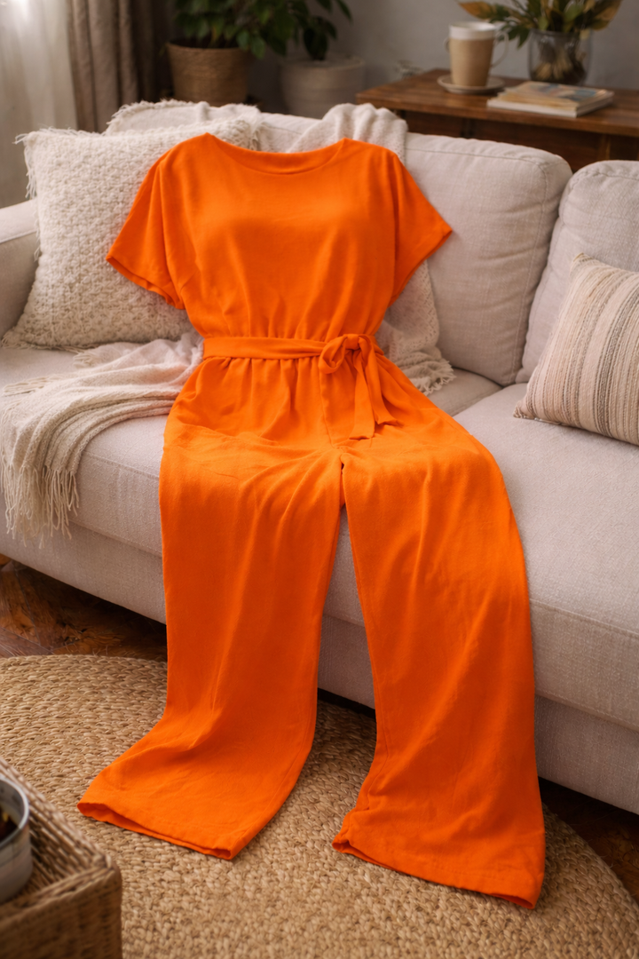Helene | Damen Jumpsuit mit Gürtel und weitem Bein