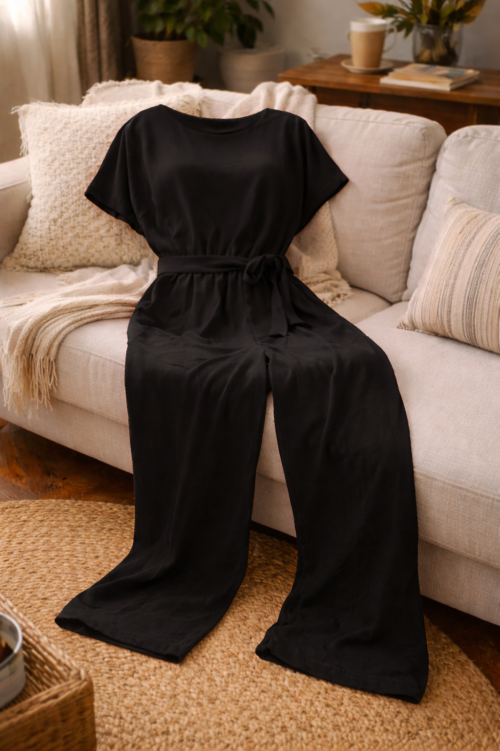 Helene | Damen Jumpsuit mit Gürtel und weitem Bein