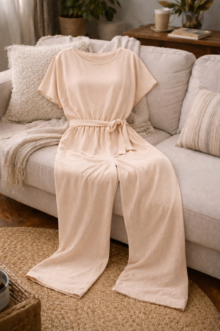 Helene | Damen Jumpsuit mit Gürtel und weitem Bein