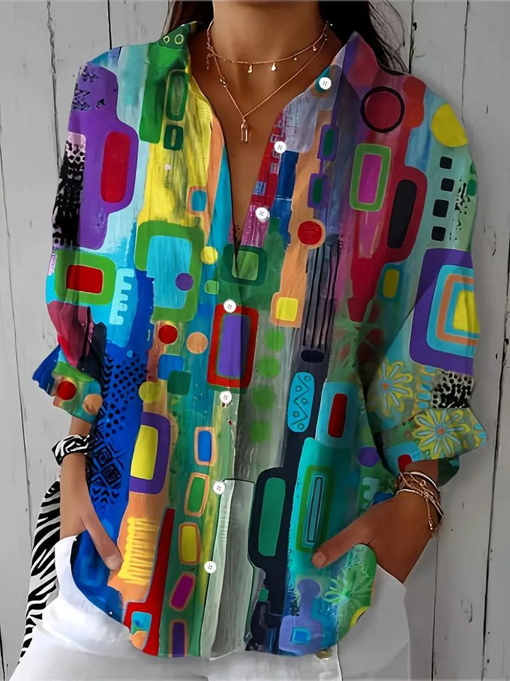 Mireille | Bluse mit Knöpfen und kunstvollem Print
