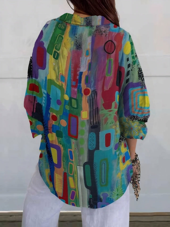 Mireille | Bluse mit Knöpfen und kunstvollem Print
