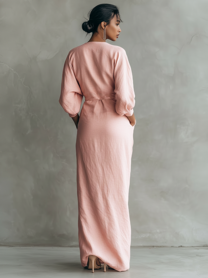 Isolde | Elegantes, drapiertes Maxikleid aus Leinen