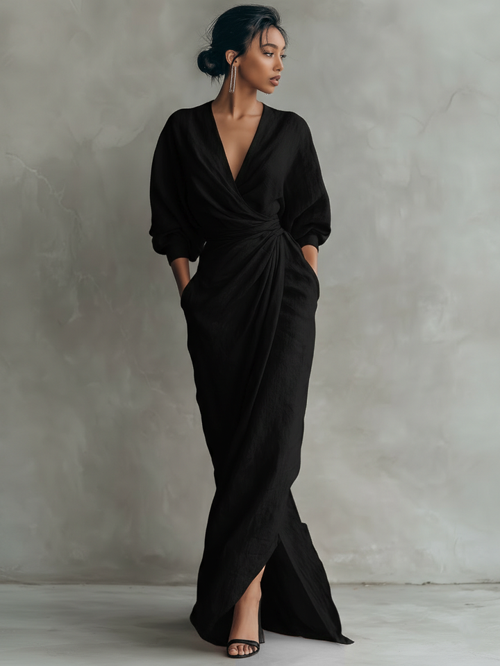 Isolde | Elegantes, drapiertes Maxikleid aus Leinen