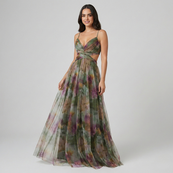 Valeria | Elegantes Maxikleid mit Print und Cut-outs