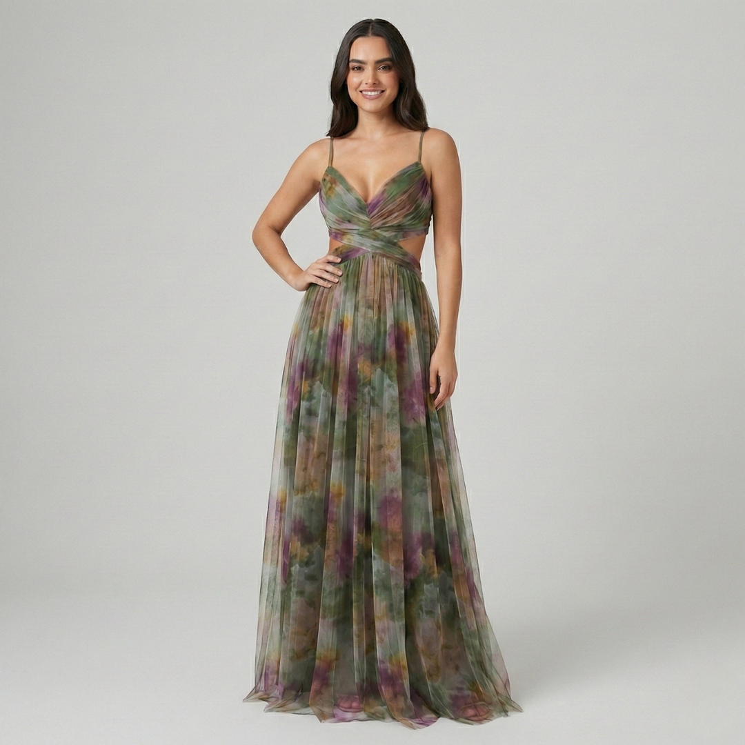 Valeria | Elegantes Maxikleid mit Print und Cut-outs